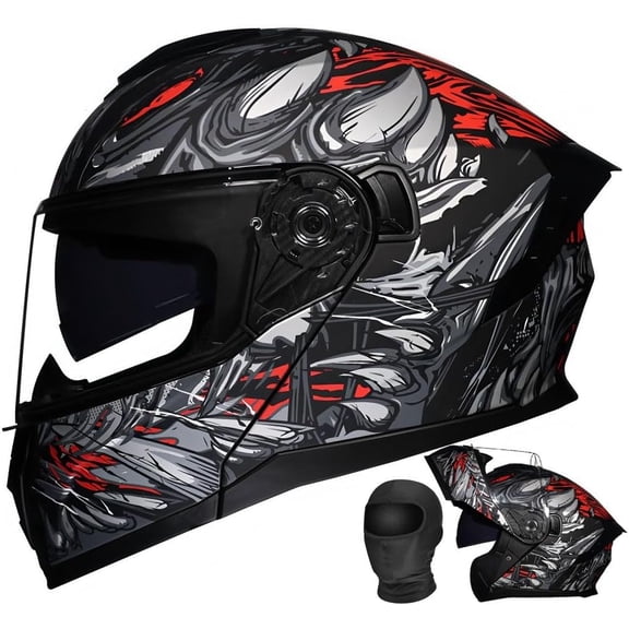 Flip Up Full Face Modular Motorcycle Helmet DOT Approved Quick-Switch Visors Built-in Sun Shield Aerodynamic Ventilation Removable Liner for Men Women Adults