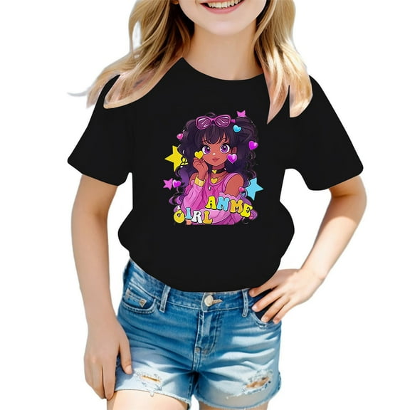 Tiijoy Toddler Girls Graphic Tee Cartoon Figure Print Short Sleeve T-Shirt, Sizes 3-14