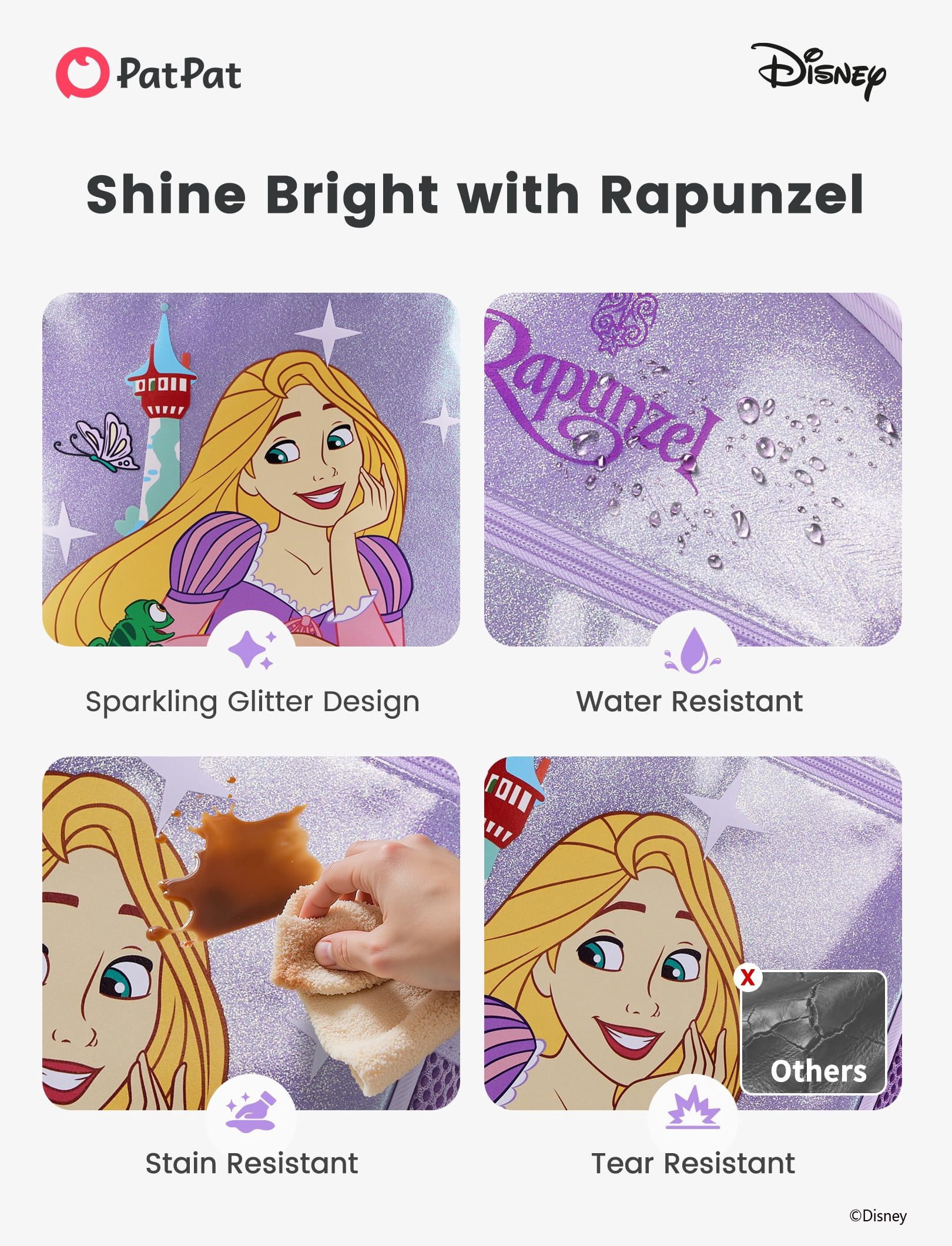 Disney Princess Rapunzel Girls Cute Backpack Water Resistant Toddler Backpack School Kids Elementary Bookbag