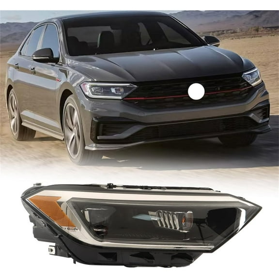 ALL-CARB Headlights Assembly Replacement for Jetta SEL 2019-2022 Black Housing Headlamp with DRL Passenger Side VW2503175