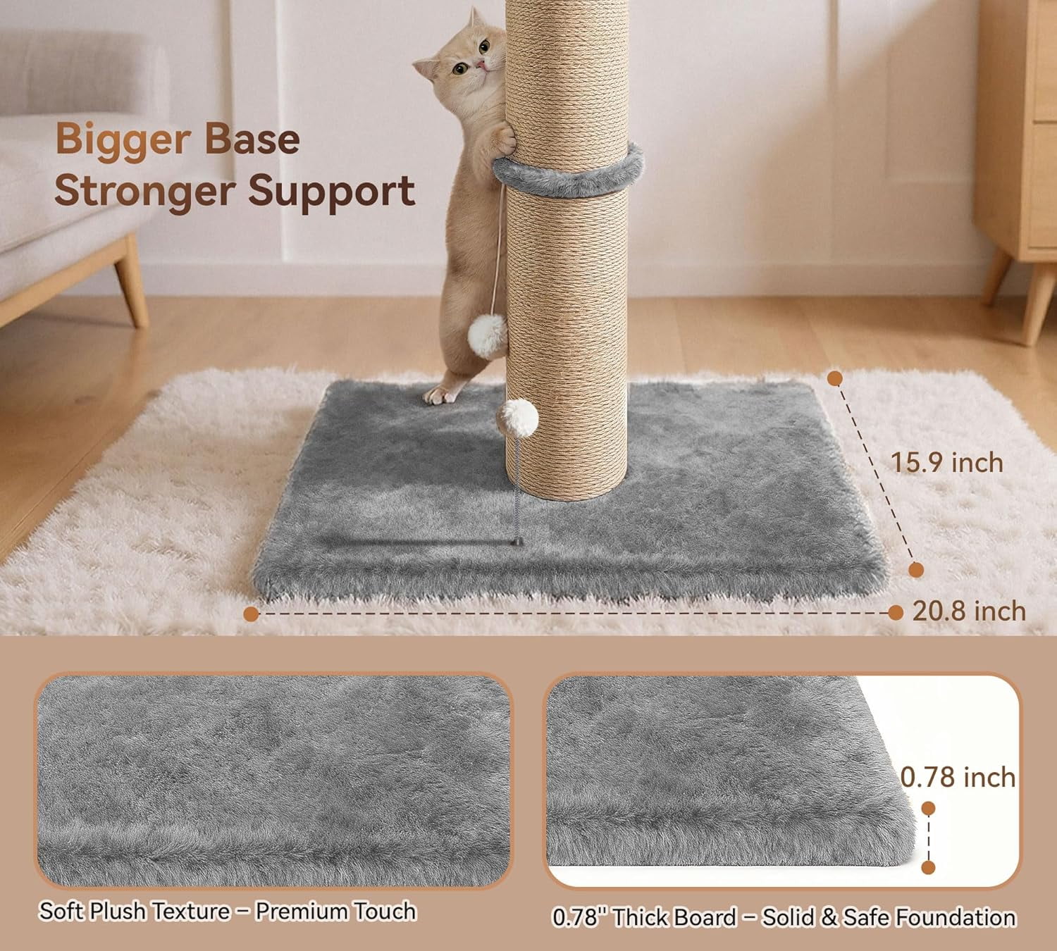 5-Inch Thick Sisal  Scratching Post, 36 Tall  Scratch Tower with Top Platform and -Stable Base,   Scratcher for Indoor Cats, Gray