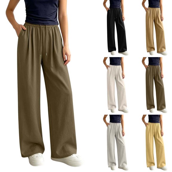 ZUBKTE Women's Winter Sweatpants, Elastic Drawstring Waist Pocket Loose‑Fit Casual Sports Long Trousers