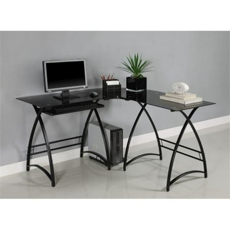 Walker Edison L Shaped Black Glass Top Computer Desk Black