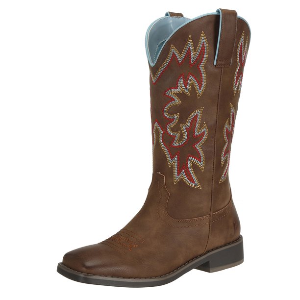 J's.o.l.e Womens Cowboy Cowgirl Boots Square Toe Wide Calf Brown US 6