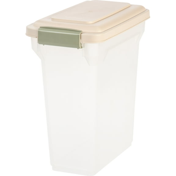 IRIS USA 13 Lbs / 15 Qt WeatherPro Airtight Pet Food Storage Container, for Dog Cat Bird and Other Pet Food Storage Bin, Pet Supplies, Keep Fresh, BPA Free, Clear/Almond