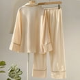 thumbnail image 4 of Awdenio Womens Pajama Sets Long Sleeve Tops Long Pants Pocket Drawstring Elastic Belt Casual Pants Satin Silk Nightshirt Pajamas Comfy Sleepwear Two-piece Set, 4 of 4