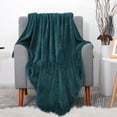 thumbnail image 4 of PiccoCasa Plush Flannel Fleece Blanket Decoration Blankets for Bed or Sofa Dark Green 78"x90", 4 of 6