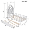 thumbnail image 5 of Bellemave Twin Size Platform Bed with Trundle, Wooden Bed with House-Shaped Headboard and Fence Guardrails for Twin Bed Frame with Bookcase Headboard for Kids,Boys, Girls (White), 5 of 17