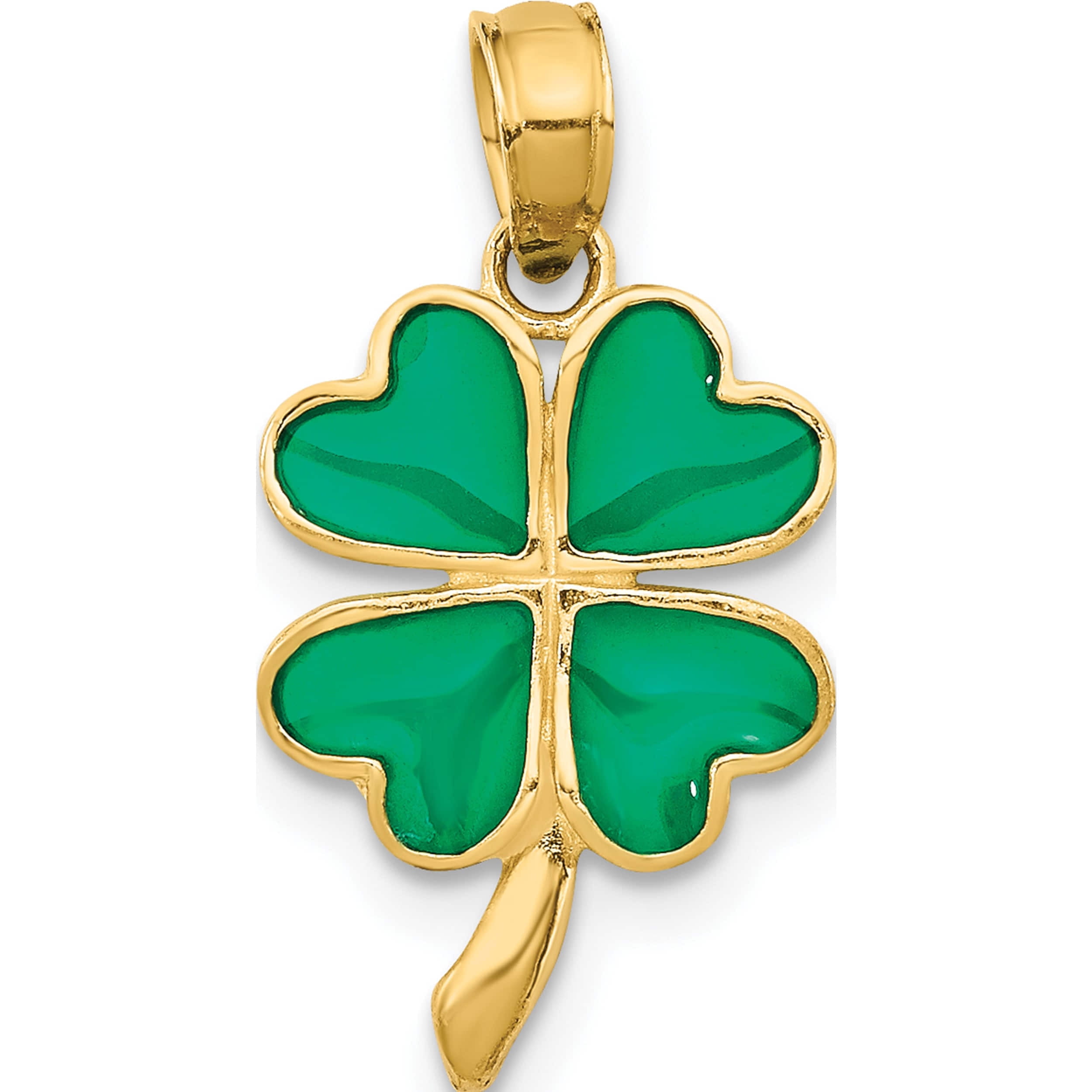 SWEET PEA JEWELLERY 14K Yellow Gold 4-Leaf Clover Enameled Pendant (20 X 10) Made In Peru k4097