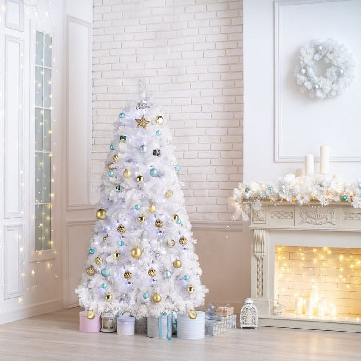 6ft White Hanging Structure Christmas Tree - 845 PVC Branches, 300 Cool-Color LEDs, Sturdy Iron Stand, Indoor Holiday Decor