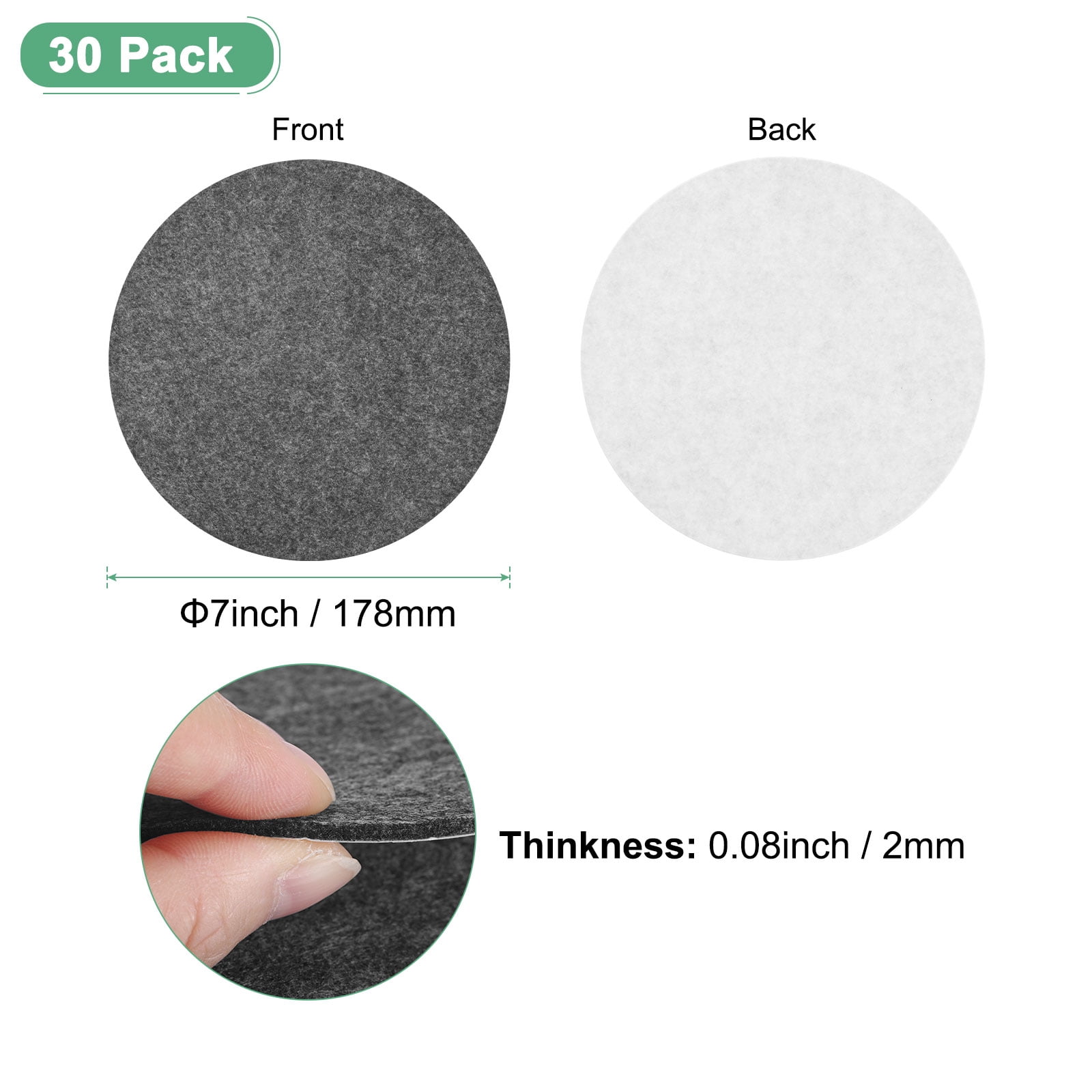 Uxcell 30-Pack Lamp Base Felt, 7 Inch Dia. 2mm Thick Self Adhesive Round Fabric Felt Pads for Lamp/Furniture/DIY [Grey]