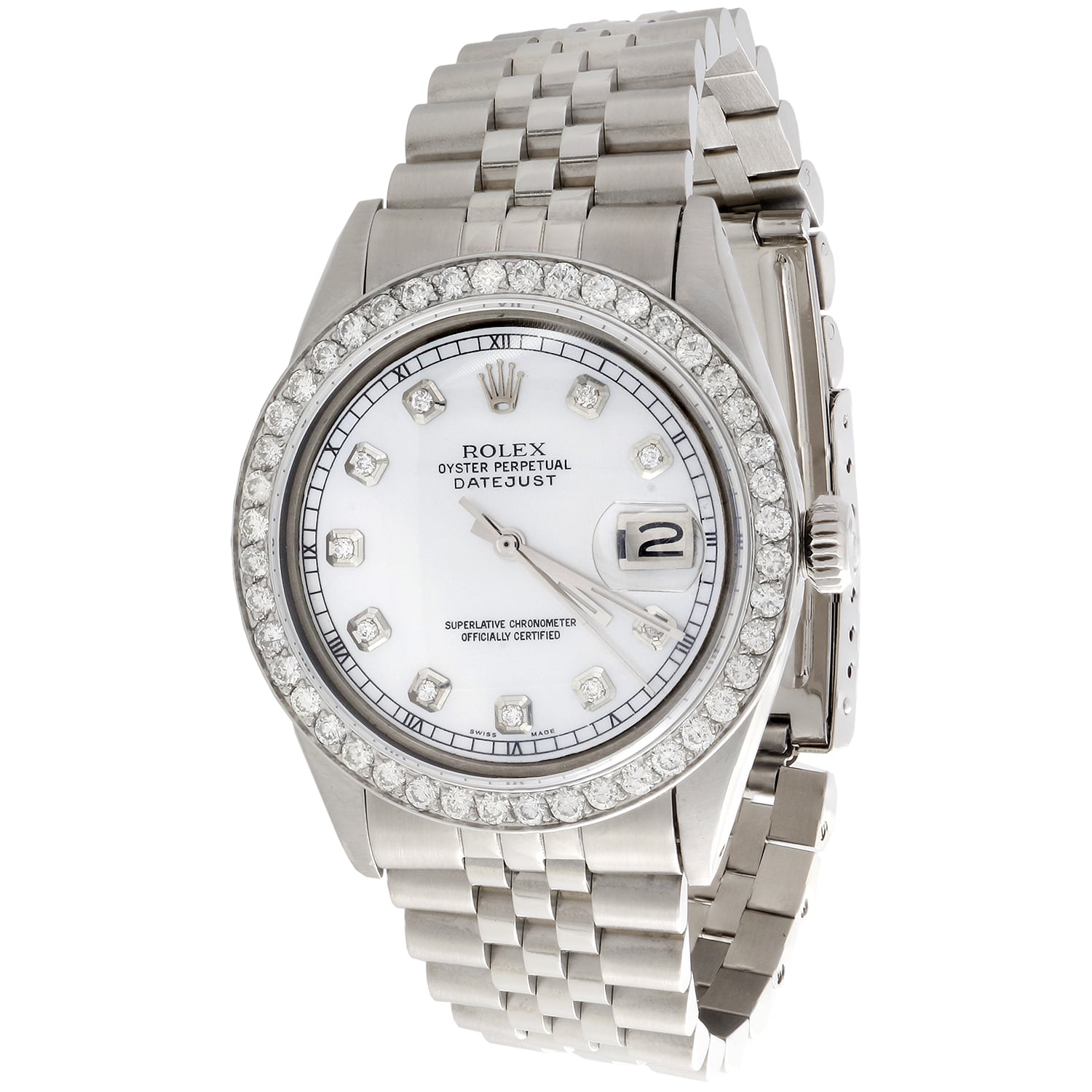 Rolex Mens Rolex 36mm DateJust Diamond Watch Jubilee Steel Band White