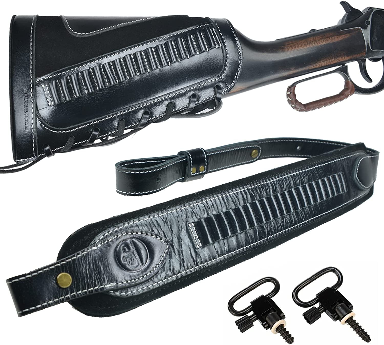 WAYNE'S DOG Leather Gun Shell Holder Buttstock with Rifle Sling for for