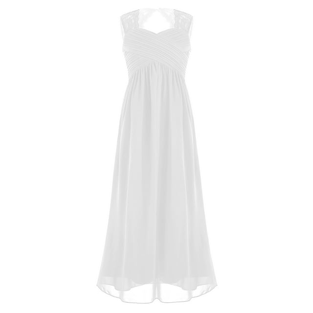 Aislor Robe en Dentelle Florale pour Filles, Enfants, Ligne A, Sans Manches, Longueur Complète, Mariage, Concours, Fête, Robe en Mousseline, Blanche, 16