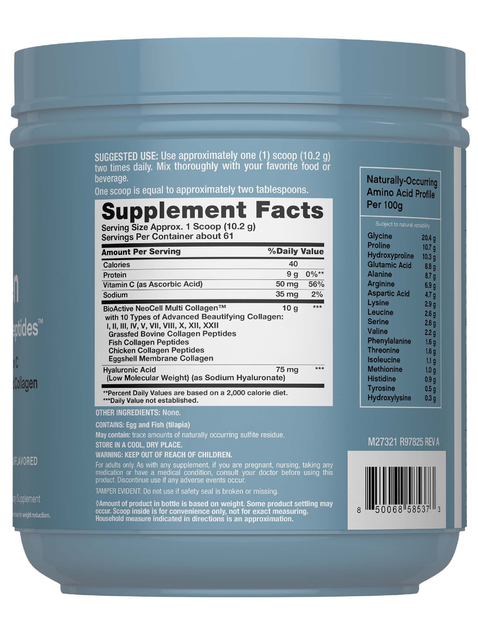 Multi Collagen Bio-Peptides Powder | 22oz with Hyaluronic Acid and Vitamin C | Grass fed Protein Supplement | by NeoCell