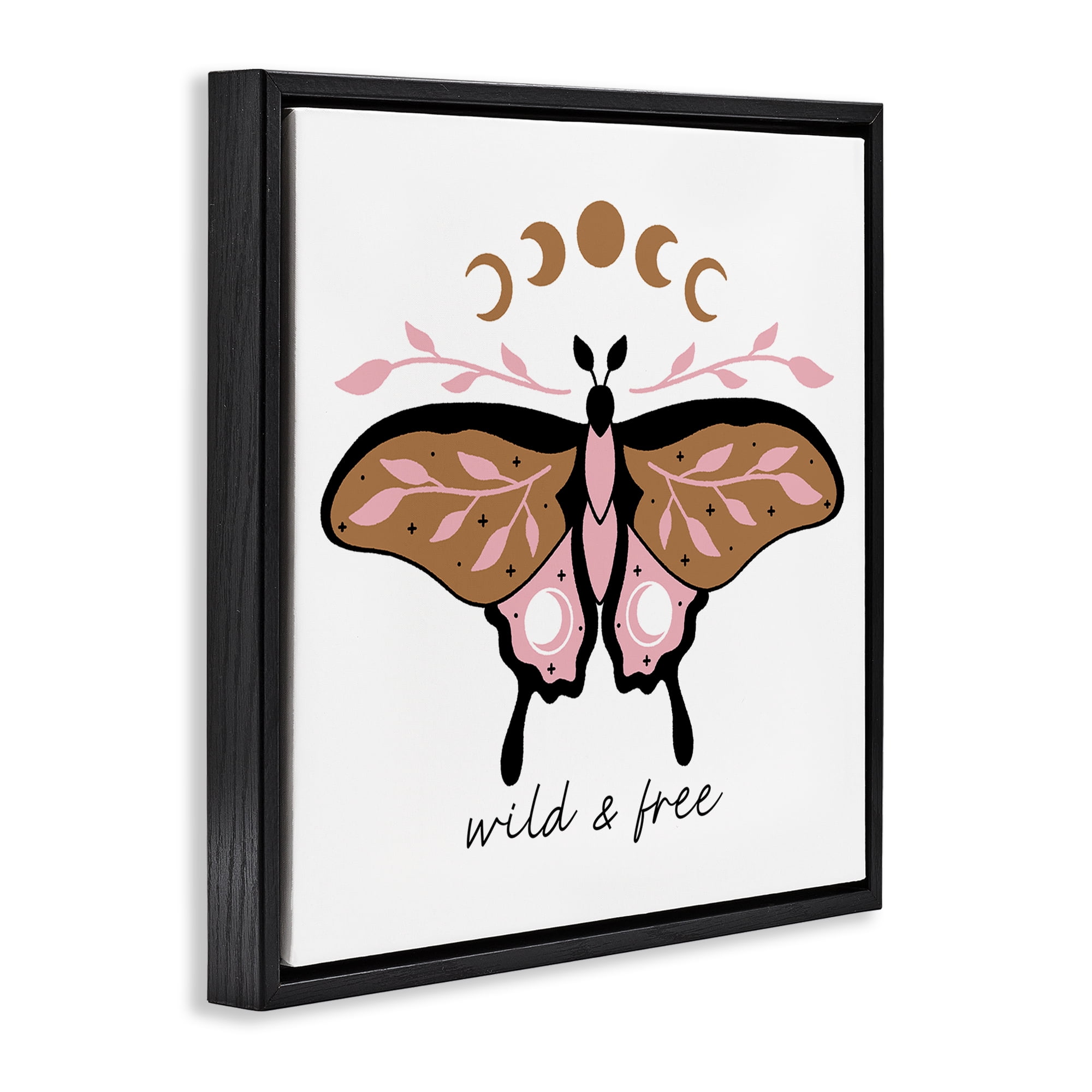 Stupell Industries Wild & Free Moth Animals Painting Black Floater Framed Canvas Art Print Wall Art, 18 x 18