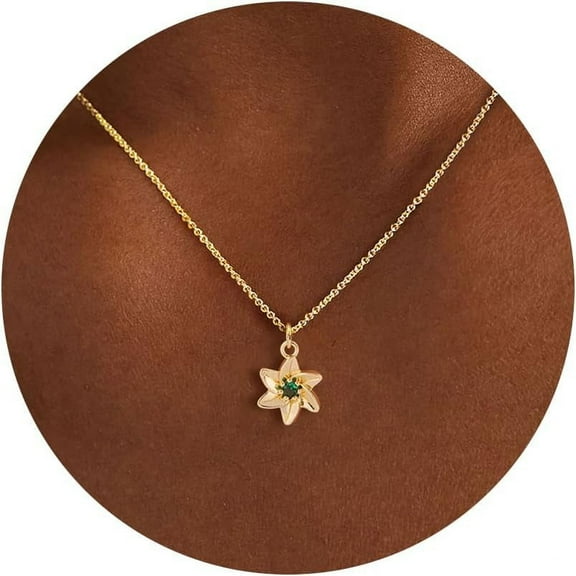 Gold Necklace For Women-14K Gold Plated Dainty Birth Flower Necklace Floral Birthstone Necklace For Women Birth Month Flower Necklace Jewelry[o6837]