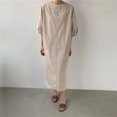 thumbnail image 3 of JUNWELL 2024 Nouvelles Robes d'Été en Lin pour Femme Minimaliste Rétro à Col Rond Robe Droite Décontractée pour Femme, 3 of 6