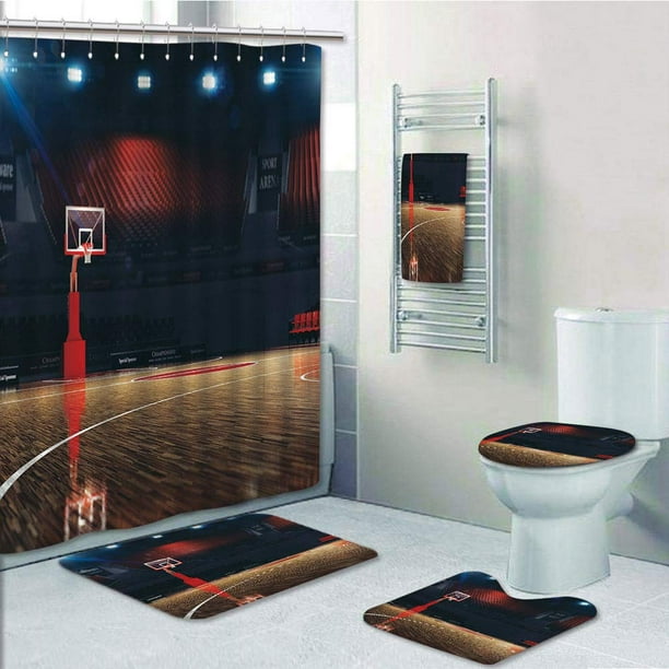 PRTAU Empty Basketball Court Sport Arena with Wood Floor 5 Piece