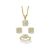 PalmBeach Jewelry 1/10 TCW Diamond Accent Gold-Plated Two-Tone Squared Cluster 3-Piece Earring, Ring and Necklace Set 18"-20"