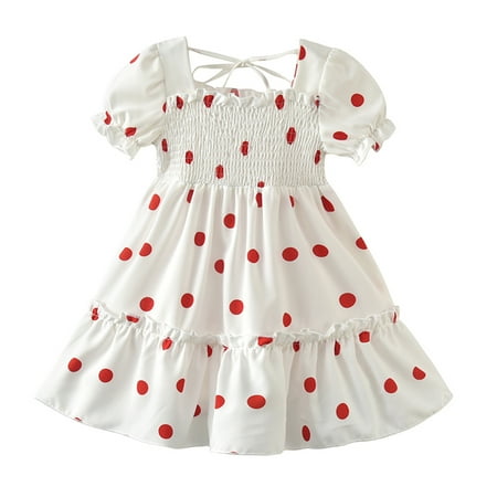 

Canrulo Kids Girls Short Sleeve Polka Dot Stylish Dress for Children Girls White 3-4 Years