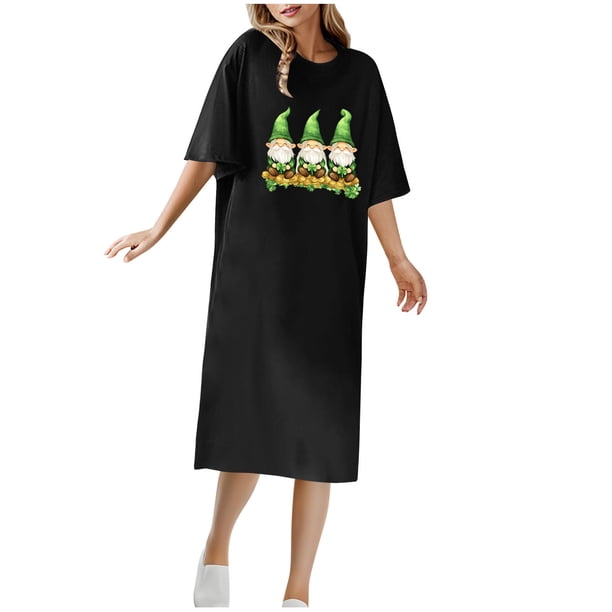 Vestido Corto de Verano Cuello Redondo Estilo de Camiseta de Longitud de Tobillo de Manga Corta, Altamente Elástico para Pijamas Y Ropa Interior Sexy