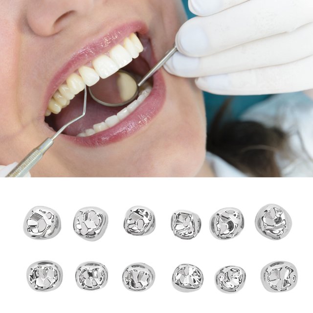 De dientes dentales de metal coronas de metal molares dentales de acero inoxidable que restauran la función de masticación 12 piezas para adultos para hospital ANGGREK Otros