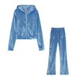 thumbnail image 5 of 2 Piece Sets for Women Elegant Solid Color Velvet Tops with Hood and Wide Leg Trousers Cozy Casual Satin Voile Jogger Ensemble, 5 of 6