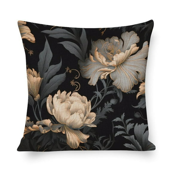 Spring Pillows Black Modern Botanical Elegant Contemporary Pillows 16"x16" Shabby Chic Flowers Square Pillow Cover Home Decoration for Sofa Couch Living Bed Room