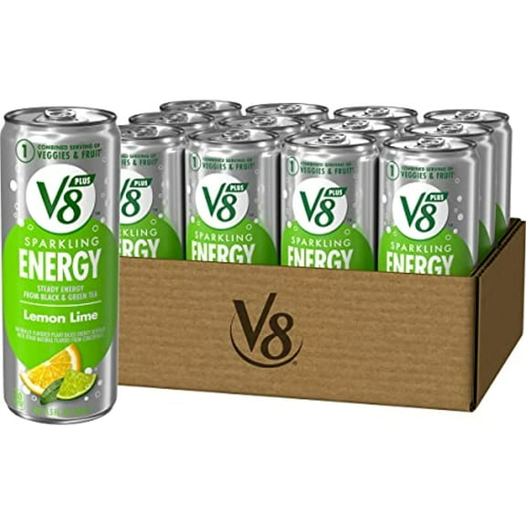 V8  Sparkling Energy Lemon Lime Energy Drink, Made With Real Vegetable And Fruit Juices, 11.5 Fl Oz Can (Pack Of 12)