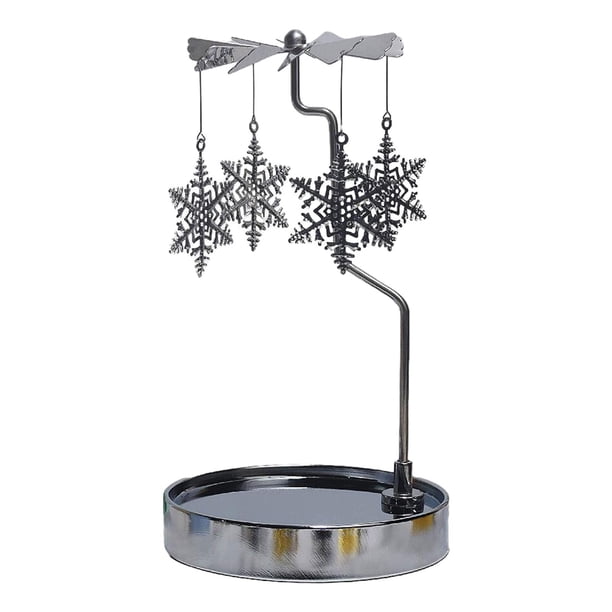 Portavelas giratorio,Portavelas giratorio con centro de mesa con bandeja,Portavelas giratorio de metal para velas románticas,Portavelas giratorio para decoración de Copo de nieve plateado