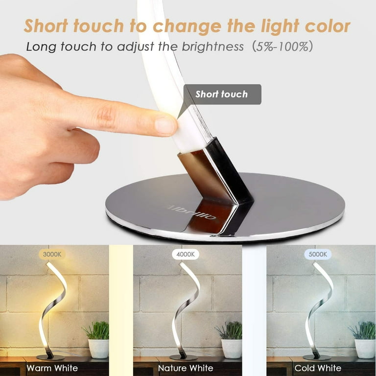 Albrillo LED Modern Table Lamp with Touch Button 3 Colors Bedside Lamps of Stainless Steel