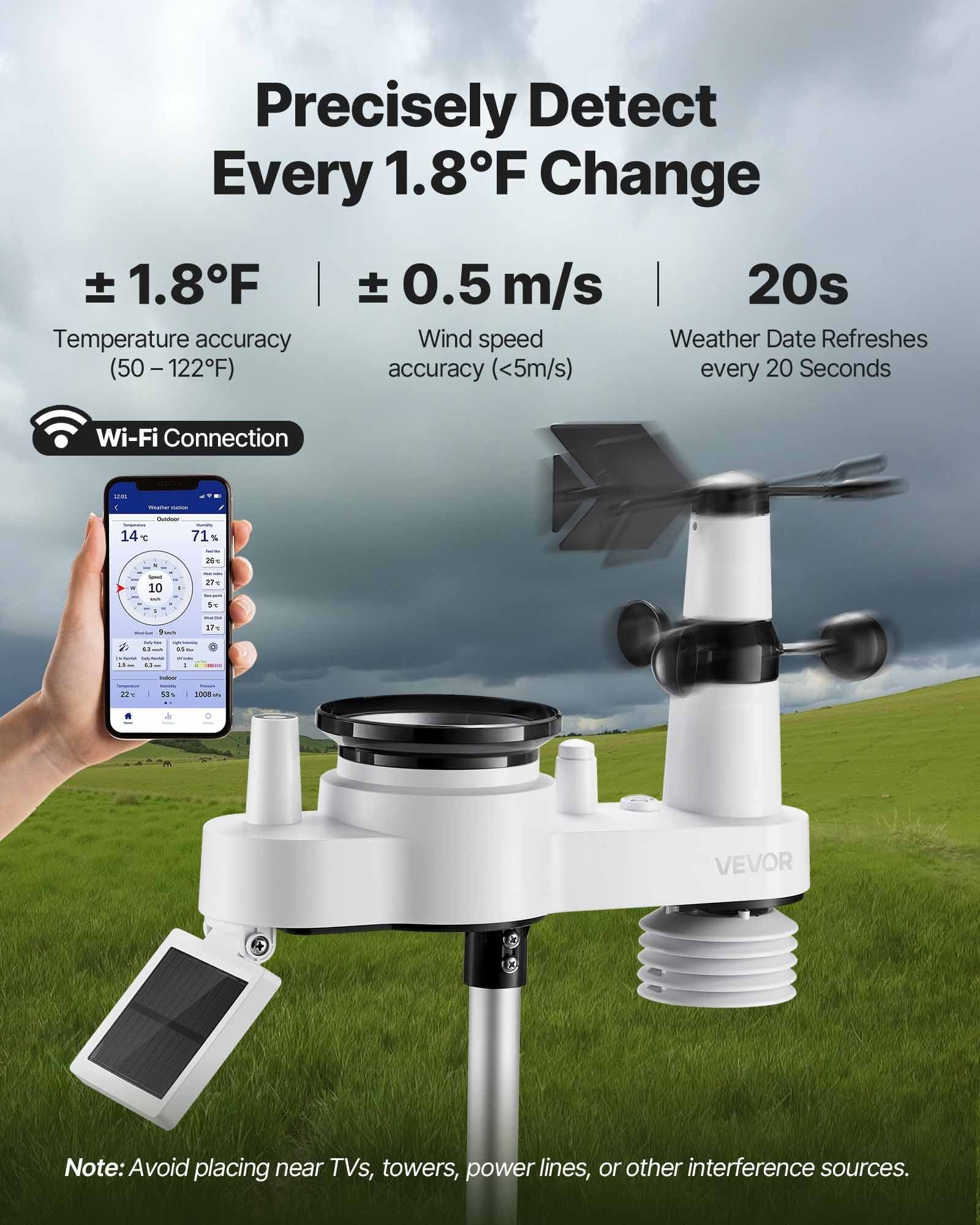 CAFORKP 7-in-1 Solar Wi-Fi Weather Station with 7" Color Display Wireless Outdoor Sensors Monitor Wind, Rain, Temp & Humidity, Indoor/Outdoor Forecast Hub