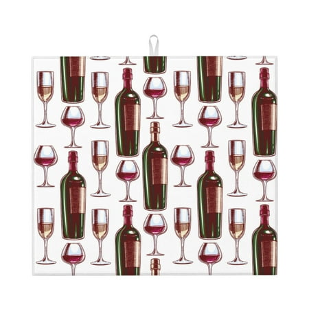 

Dish Drying Mats for Kitchen Counter Wine Glasses and Bottles Prints 16x18in Dish Drying Pad Coffee Mat with Hanging Loop Super absorbent Kitchen Counter Mat Coffee Bar Accessories