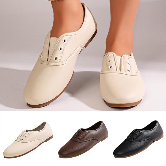 Gealkoca Women's Slip On Flats Lightweight Soft Round Toe Breathable Casual Walking Shoes Women's Casual Solid Color Closed Toe Flat Shoes