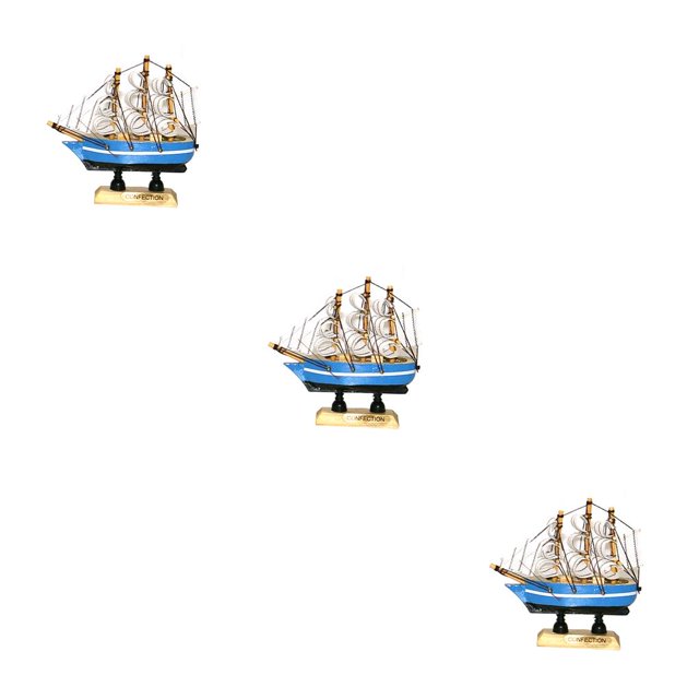 Wosthever Madera Barco Adornos Recipiente Manualidades Náutico Figurita de Modelo Azul 3Conjunto