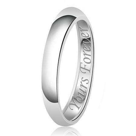 3mm Yours Forever Engraved Classic Sterling Silver Plain Wedding Band Ring