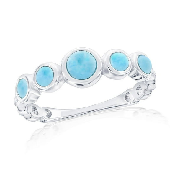 Beaux Bijoux Sterling Silver Natural Larimar Ring - Beautiful Blue Larimar Stones - Hypoallergenic Graduating Round Larimar Ring for Women-6