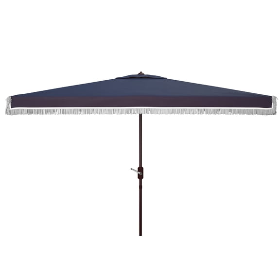SAFAVIEH Outdoor Collection Milan Fringe 6.5 x 10-Foot Rectangle Umbrella Navy/White