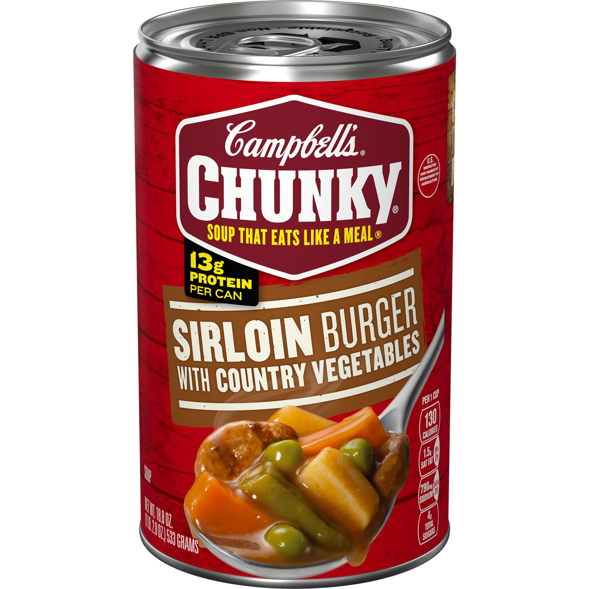 Campbell’s Chunky Soup, Ready to Serve Sirloin Burger With Country Vegetable Beef Soup, 18.8 Oz Can
