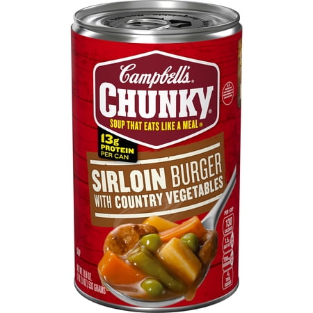 Campbell’s Chunky Soup, Ready to Serve Sirloin Burger With Country Vegetable Beef Soup, 18.8 Oz Can