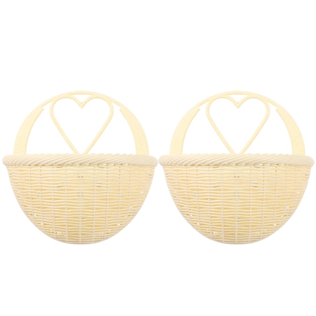Miangastore 2pcs Plastic Rural Wall Hanging Flower Pot Simulated Rattan Wall Flower Basket