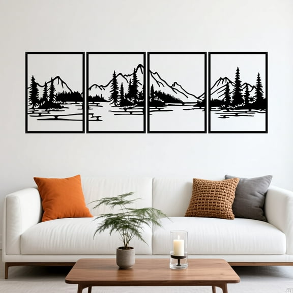 4 PCS Metal Mountain Wall Art, Metal Mountain Forest Wall Decor, Rustic Nature Home Wall Art Sculpture for Office Living Room Bedroom(11"x15.7")