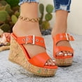 thumbnail image 2 of Platform Sandals for Women Cork Wedges Backless High Heels Open Toe 2026 Summer Fashion Buckle Strap Slip on Slides Red Size 9, 2 of 7