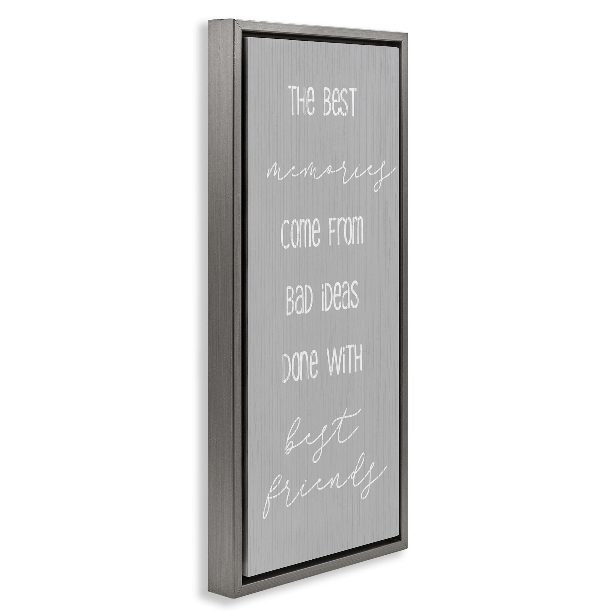 Stupell Industries Bad Ideas with Friends Typography Painting Gray Floater Framed Art Print Wall Art, 15 x 31