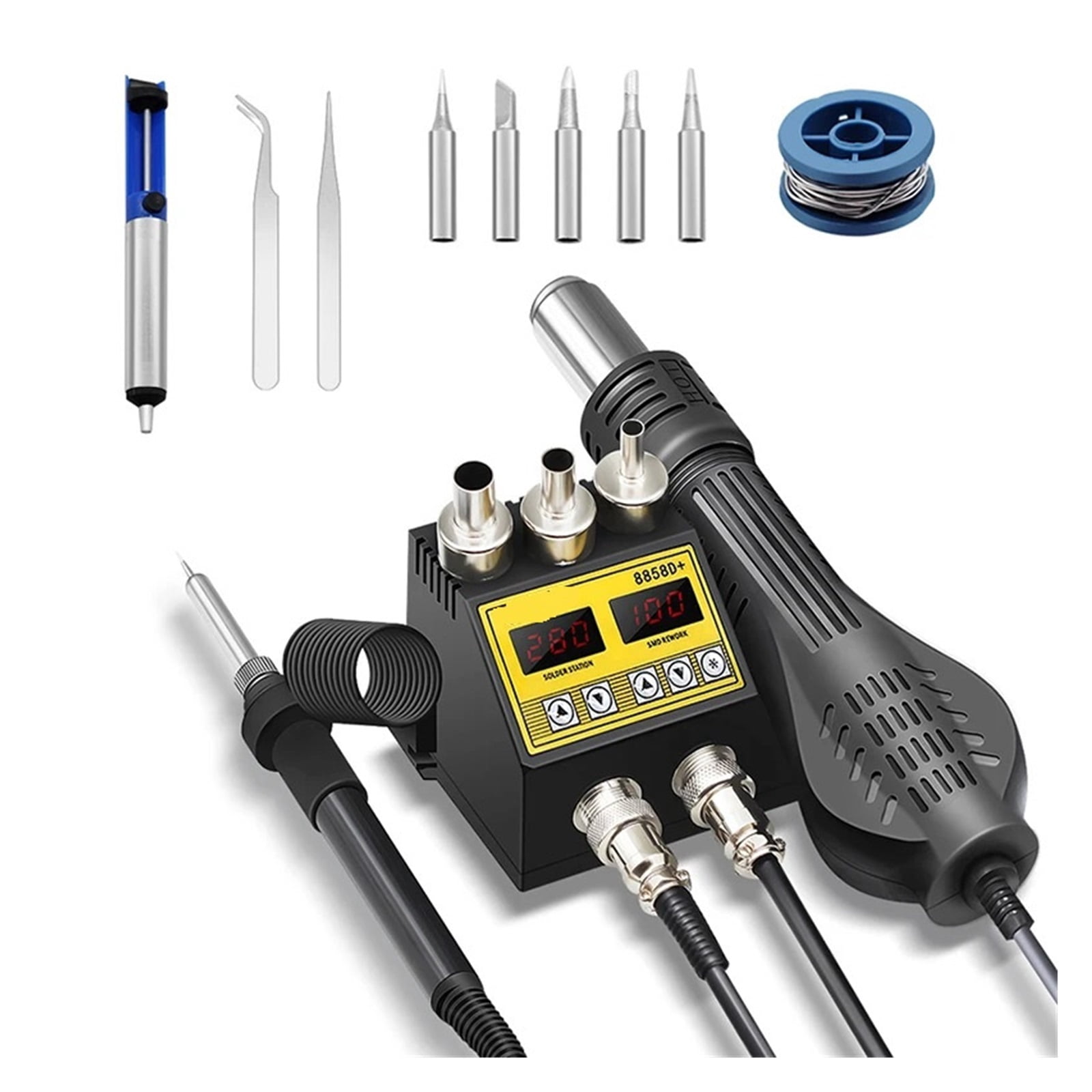 2 In 1 Soldering Station LCD Digital Display BGA Rework Hot Air Blower Heat Gun Hair Dryer Welding Repair Tools 8898 ,Fast Heating