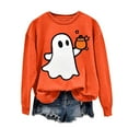 thumbnail image 2 of Jsaierl Womens Halloween Sweatshirts Spooky Pumpkin Ghost Graphic Sweatshirt Stretch Crewneck T-shirt Long Sleeve Tunic Pullover Tops Halloween Gifts, 2 of 5