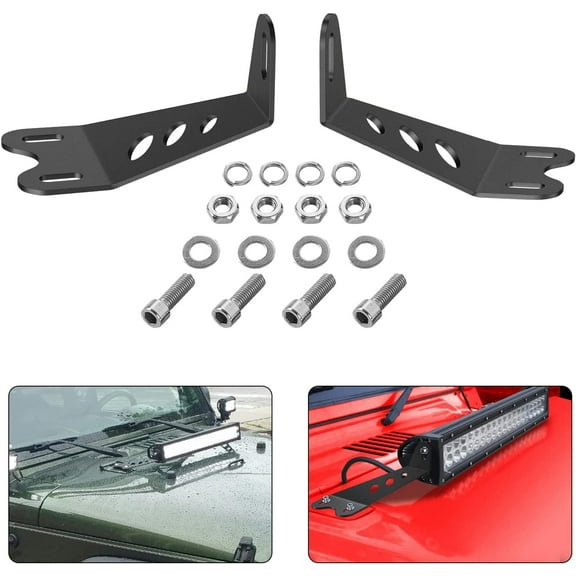 Nilight 2PCS Hood Mounting Brackets for 20” LED Light Bar on Jeep Wrangler JK 2007-2017, 2 Years Warranty (90040B), Black