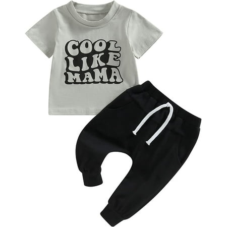 

PIKADINGNIS Infant Baby Boy Girl Summer Outfits Letter Print Crewneck T-Shirt Tops Elastic Waist Sweatpants 2Pcs Tracksuit Set