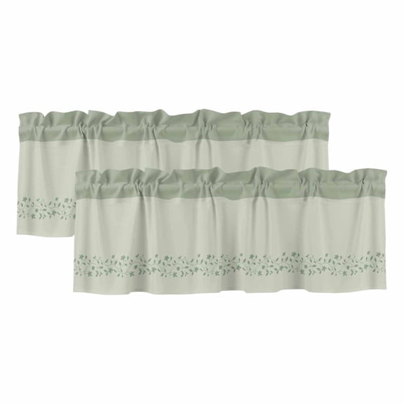 2 Pack Sage Green Botanical Valances for Windows Bedroom Living Room Window Treatments, Spring Floral Leaf Rod Pocket Valance Drapes Short Kitchen Curtains Over Sink 42"x12"